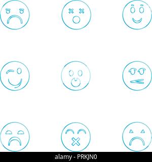 Emoji eomtions, Emoticons, Smileys, traurig, glücklich, weinen, lachen, Liebe, wütend, ärgerlich, aggressiv, nervös, Herz gebrochen, romantisch, Icon, Vect Stock Vektor