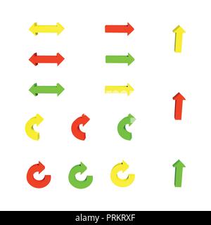 Pfeilsatz. 3D. Gelbe, rote und grüne Vektorillustration. Stock Vektor