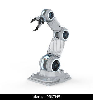 3D-Rendering white Roboterarm auf weißem Hintergrund Stockfoto