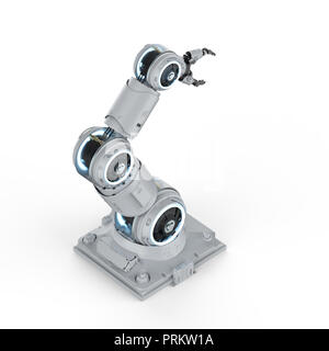 3D-Rendering white Roboterarm auf weißem Hintergrund Stockfoto