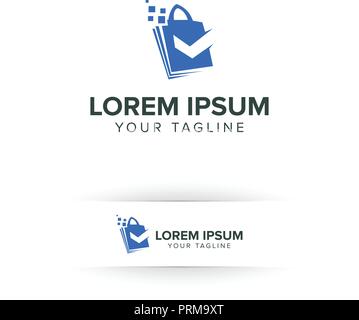 Shoping Tasche Logo online mit Häkchen Logo Design Konzept Vorlage Stock Vektor