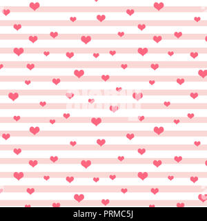 Gestreifte nahtlose Hintergrund mit rosa Herzen Stockfoto
