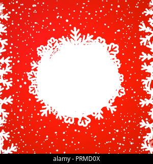 Winter Urlaub Karte Vorlage mit Schneefall. Gruß poster Design mit rotem Hintergrund und Schneeflocken Stock Vektor
