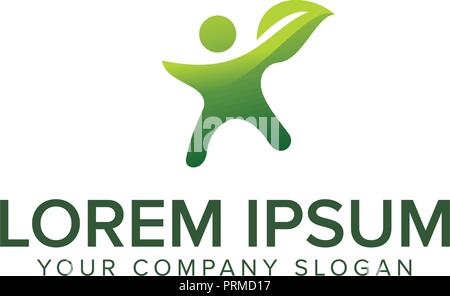 Gesund - Vektor logo Vorlage Abbildung. Mann Abbildung auf den Blättern. Ökologische und biologische Produkt Konzept unterzeichnen. Ökologie Symbol. Menschlichen Charakter ico Stock Vektor