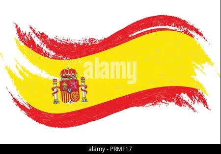 Flagge Spanien, mit Pinselstrichen, auf einem weißen Hintergrund. Vector Illustration. Stock Vektor