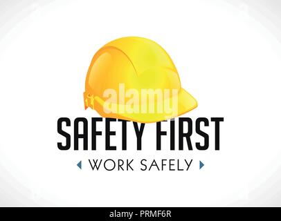 Sicherheit erste Konzept - sicher Arbeiten Zeichen gelben Helm als Warnzeichen Stock Vektor