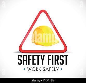 Sicherheit erste Konzept - sicher Arbeiten Zeichen gelben Helm als Warnzeichen Stock Vektor