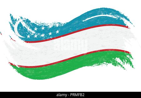 Nationalflagge von Usbekistan, mit Pinselstrichen, auf einem weißen Hintergrund. Vector Illustration. Stock Vektor