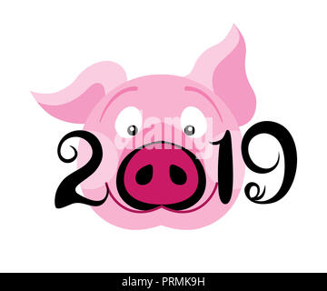 Cute funny Pig. Frohes neues Jahr. Chinesische Symbol für das Jahr 2019. Ausgezeichnete festliche gift card. Symbol für das Jahr nach dem chinesischen Kalender. Cartoon. Iso Stockfoto