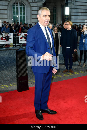 Rowan Atkinson an der Johnny English schlägt wieder zu Screening im Curzon Mayfair, London statt. Stockfoto