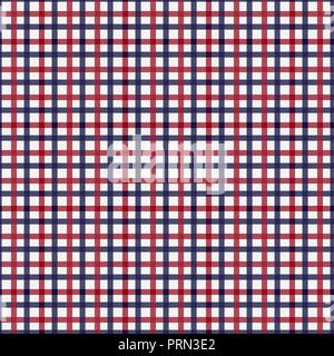 Nahtlose tartan plaid Vektor Muster. Twill Textur in Streifen in dunklem Rot, helles Rot Blau auf weißem Hintergrund. Klassische check Print Design für Bettzeug Ensembles setzt, Retro Vintage Kleidung. Eps 10. Stock Vektor