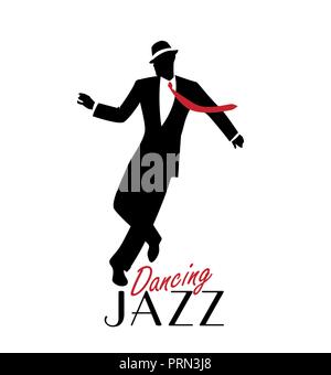 Elegante Mann, klassischen Stil Kleidung tanzen Jazz. Vector Illustration Stock Vektor