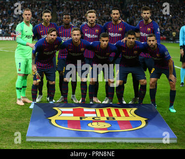 London, Großbritannien. 3. Oktober, 2018. London, UK, 3. Oktober, 2018. Barcelona Team während der UEFA Champions League Gruppe B Übereinstimmung zwischen den Tottenham Hotspur und dem FC Barcelona im Wembley Stadion. London: Aktion Foto Sport/Alamy leben Nachrichten Stockfoto