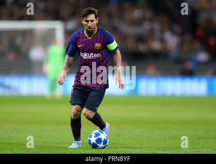 Wembley Stadion, London England. 3. Okt, 2018. UEFA Champions League Fußball, Tottenham Hotspur gegen Barcelona; Lionel Messi Barcelona Credit: Aktion plus Sport/Alamy leben Nachrichten Stockfoto