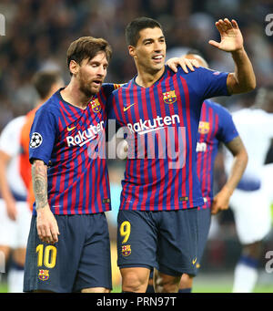 London, Großbritannien. 3. Oktober, 2018. Lionel Messi Barcelona Kerben während Carabao Cup 3. Runde Übereinstimmung zwischen den Tottenham Hotspur und Watford bei Stadion MK, Milton Keynes, England am 26. September 2018. FA Premier League und der Football League Bilder unterliegen dem DataCo Lizenz. Redaktionelle Verwendung nur. Kein Print Sales. Keine persönlichen Gebrauch. Keine unbezahlten Einsatz Credit: Aktion Foto Sport/Alamy leben Nachrichten Stockfoto