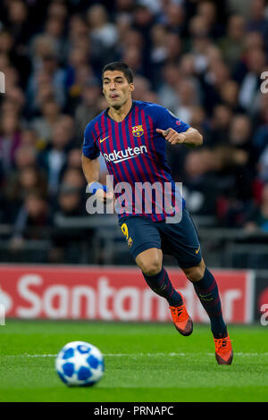 London, Großbritannien. 3. Oktober, 2018. Luis Suarez von Barcelona in der UEFA Champions League Match zwischen den Tottenham Hotspur und Barcelona im Wembley Stadion, London, England am 3. Oktober 2018. 3. Okt, 2018. Quelle: AFP 7/ZUMA Draht/Alamy Live News Credit: ZUMA Press, Inc./Alamy leben Nachrichten Stockfoto