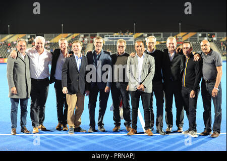London, Großbritannien. 3. Oktober, 2018. Die Großbritannien 1988 Goldmedaille Hockey Team zum 30-jährigen Jubiläum von ihrem Gewinn feiern, als Großbritannien beat Belgien 2-1. Credit: Nigel Bramley/Alamy leben Nachrichten Stockfoto