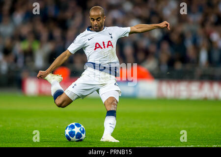 London, Großbritannien. 3. Oktober, 2018. Lucas von Tottenham Hotspur während der UEFA Champions League Match zwischen den Tottenham Hotspur und Barcelona im Wembley Stadion, London, England am 3. Oktober 2018. 3. Okt, 2018. Quelle: AFP 7/ZUMA Draht/Alamy Live News Credit: ZUMA Press, Inc./Alamy leben Nachrichten Stockfoto