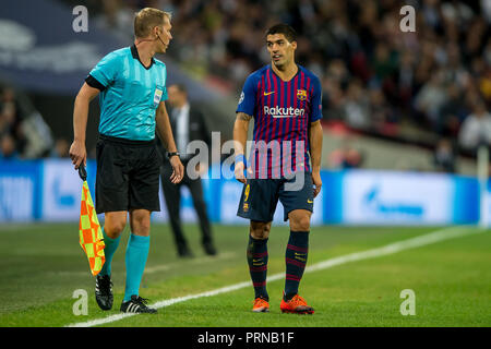 London, Großbritannien. 3. Oktober, 2018. Luis Suarez von Barcelona in der UEFA Champions League Match zwischen den Tottenham Hotspur und Barcelona im Wembley Stadion, London, England am 3. Oktober 2018. 3. Okt, 2018. Quelle: AFP 7/ZUMA Draht/Alamy Live News Credit: ZUMA Press, Inc./Alamy leben Nachrichten Stockfoto