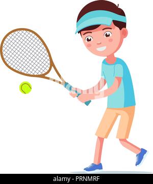 Vector Illustration cartoon junge Tennis spielen Stock Vektor