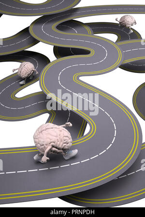 Menschliche Gehirne mit Armen, Beinen und sneackers auf Füße, die in der Straße läuft, 3D-Darstellung Stockfoto