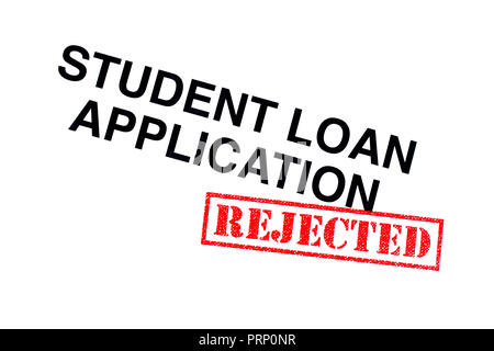 Student Loan Application Rubrik mit einem roten abgelehnt Stempel aufgeprägt. Stockfoto