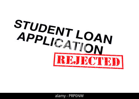 Student Loan Application Rubrik mit einem roten abgelehnt Stempel aufgeprägt. Stockfoto