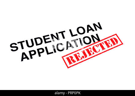 Student Loan Application Rubrik mit einem roten abgelehnt Stempel aufgeprägt. Stockfoto