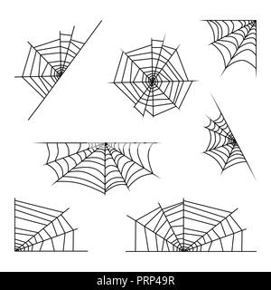 Spinnennetz set Halloween Design auf weißem Hintergrund Stock Vektor