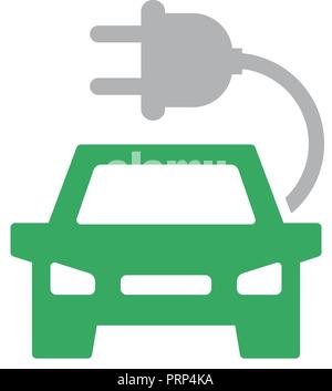 Vektor Elektroauto Symbol. Automobil mit Ladekabel Symbol und Zeichen Abbildung auf weißen Hintergrund. Stock Vektor