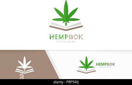 Vektor Marihuana Blatt und offenes Buch logo Kombination. Hanf und Buchhandlung Symbol oder Icon. Einzigartige Cannabis und Bibliothek Logo Design Template. Stock Vektor