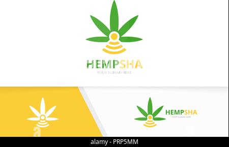 Vektor Marihuana Blatt und Wlan logo Kombination. Hanf und Signal Symbol oder Icon. Einzigartige Cannabis und radio Logo Design Template. Stock Vektor