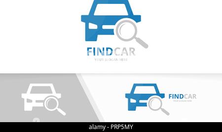 Vektor Auto und Lupe logo Kombination. Fahrzeug und Vergrößerungsglas-Symbol oder das Symbol. Einzigartiges Automobil- und Suche Logo Design Template. Stock Vektor