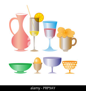 Tropische Cocktails, Saft, Wein und Champagner Glas gesetzt. Hand gezeichnet doodle Abbildung. Verschiedene isolierte cocktail Glas. Stockfoto