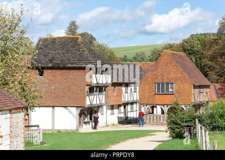 Fachwerkhäuser, Marktplatz, Weald and Downland Living Museum, Stadt Lane, Singleton, West Sussex, England, Vereinigtes Königreich Stockfoto