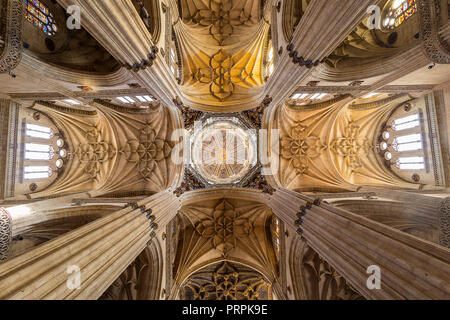 Salamanca, Spanien - 8. September 2017: Anzeigen von Spalten und Kuppel der Kathedrale von Salamanca in Spanien Stockfoto