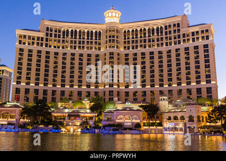 LAS VEGAS - 26. Juni: Bellagio Hotel und Kasino auf Juni, 2018 in Las Vegas. Nevada Casino Einnahmen im Jahr 2018 auf 10,8 Mrd. USD Stockfoto