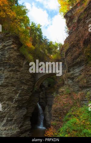 Watkins Glen State Park, in Watkins Glen, in der Finger Lakes Region des Staates New York, ist ein beliebtes Reiseziel im Herbst. Stockfoto