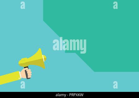 Flaches Design business Vector Illustration Konzeption Text für esp Web Banner Werbemittel mock up Vorlage. Die menschliche Hand mit Megafon und Stock Vektor