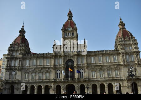 Rathaus an der Plaza de Maria Pita. A Coruña, Galicien, Spanien. Stockfoto