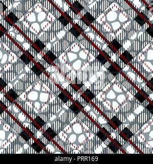 Plaid, tartan nahtlos mit Krokodilleder Muster Leder. Krokodil. Haut. Tapete. Hintergrund. Monochrom. Papier. Textil. Mode. Ebdless. Glatt. Grafik. Schlange Stock Vektor