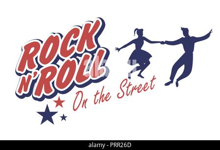 Junges Paar Tragen 50 Kleidung tanzen Rock und Roll. Vector Illustration Stock Vektor