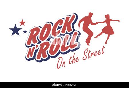 Junges Paar Tragen 50 Kleidung tanzen Rock und Roll. Vector Illustration Stock Vektor