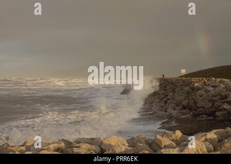 Walney Island, Cumbria GROSSBRITANNIEN. Stürmisches Wetter von Westshore, Walney Island an der Küste von Cumbria. Stockfoto