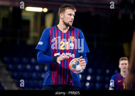 2. Oktober 2018, Palau Blaugrana, Barcelona, Spanien; Liga ASOBAL Handball; FC Barcelona Lassa versus CB Cangas; Kamil Syprzak des FC Barcelona. Stockfoto