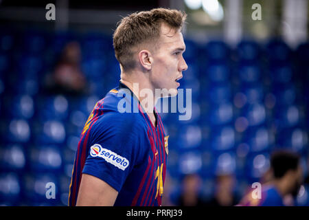 2. Oktober 2018, Palau Blaugrana, Barcelona, Spanien; Liga ASOBAL Handball; FC Barcelona Lassa versus CB Cangas; Lasse Andersson des FC Barcelona. Stockfoto