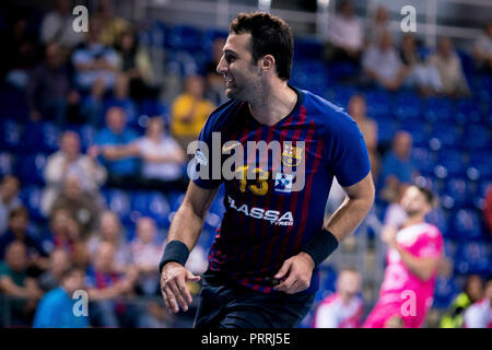 2. Oktober 2018, Palau Blaugrana, Barcelona, Spanien; Liga ASOBAL Handball; FC Barcelona Lassa versus CB Cangas; Aitor Arino des FC Barcelona. Stockfoto