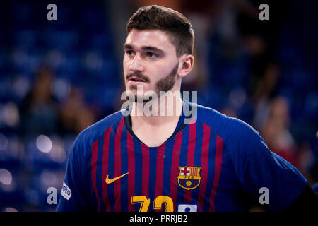 2. Oktober 2018, Palau Blaugrana, Barcelona, Spanien; Liga ASOBAL Handball; FC Barcelona Lassa versus CB Cangas; Ludovic Fabregas des FC Barcelona. Stockfoto