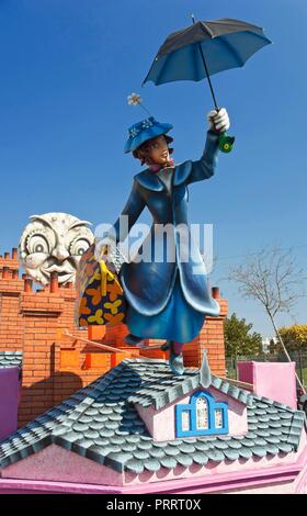 Karneval float, Mary Poppins Allegorie, Isla Cristina, Provinz Huelva, Andalusien, Spanien, Europa. Stockfoto