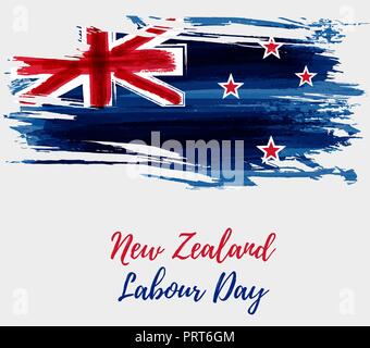 Neuseeland Labor-Day Feiertag Hintergrund. Abstrakt gemalt grunge Aquarell Flagge Neuseeland. Vorlage für Holiday Banner, Poster, Grußkarten, Stock Vektor